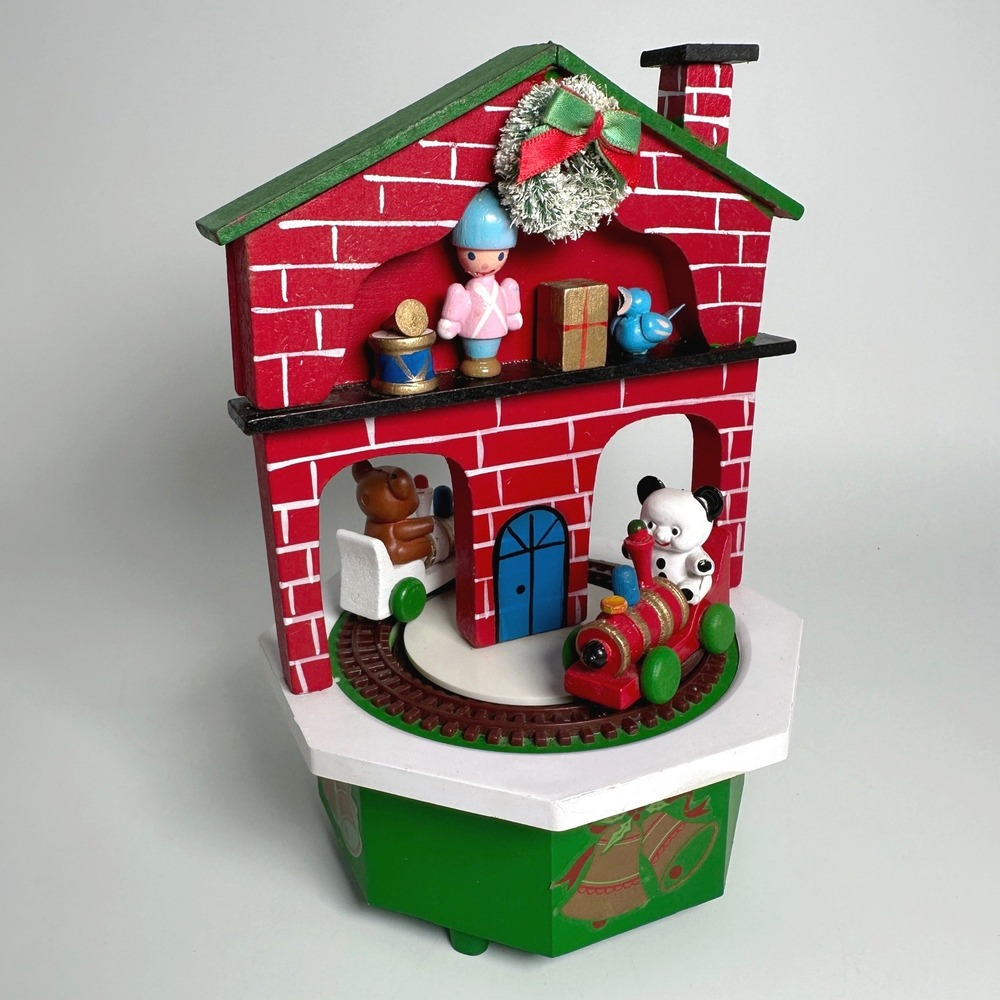 Vintage Christmas Wooden Animated Train Music Box H H Working